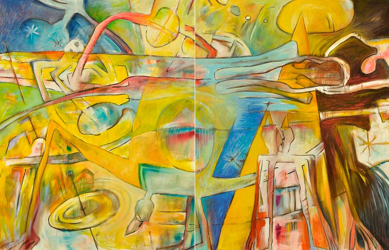 01 Diptychon "Vol de nuit 1" Acryl auf LW, 180 x 280cm, 1991