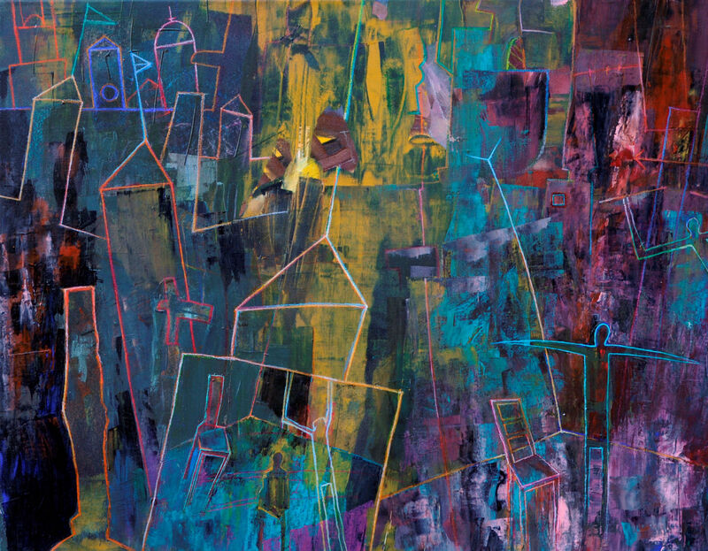 02 Minnelieder für Herzschrittmacher (Le mani sulla città), Acryl auf LW, 70 x 90cm, 1990.jpg