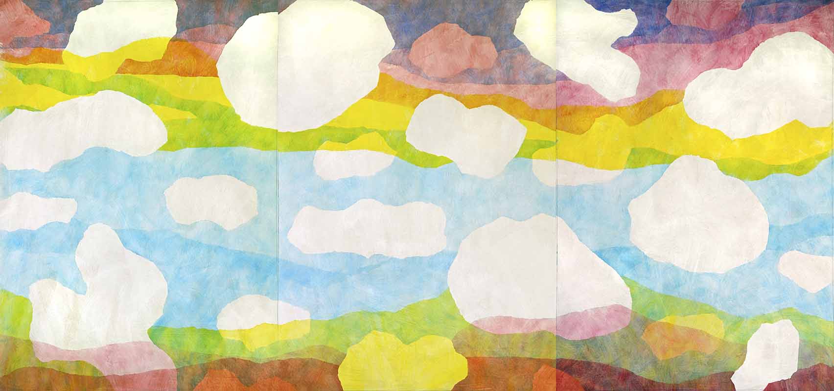 08 E.V.&M. Sommerwind 1,2,3, Triptychon, Acryl Papier, 128 x 386 cm, 2011
