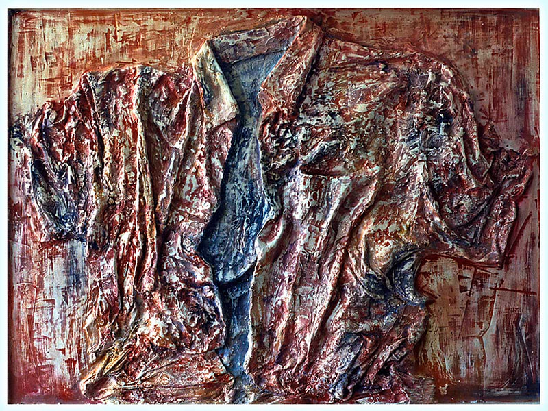 09 "Einst in Bewegung", Gipsrelief bemalt, 60 x 80 x 8cm, 1997