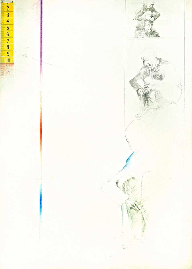 1 Dissolve 1, Blei-&Buntstift auf Papier, 60 x 84cm, 1970