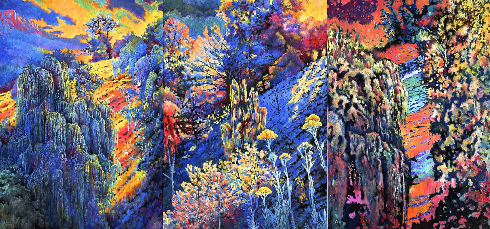 Triptychon (westwärts 3) aus S 5, Acryl auf Papier, 128 x 275cm, 2019