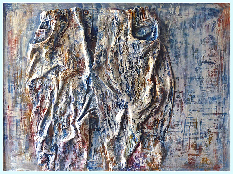 10 "Einst in Bewegung", Gipsrelief bemalt, 60 x 80 x 8cm, 1997