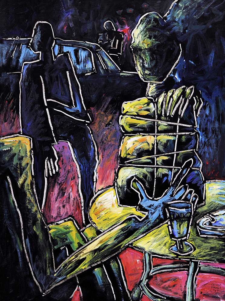14 Minnelieder für Herzschrittmacher (Shylocks Herz) Acryl auf HK, 60 x 80cm, 1993
