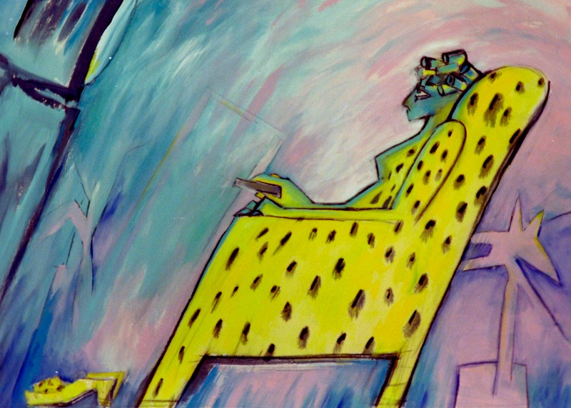 10b Vom Be-Sitzen & Stühlen, Acryl auf BW, 100 x 140cm, 1989