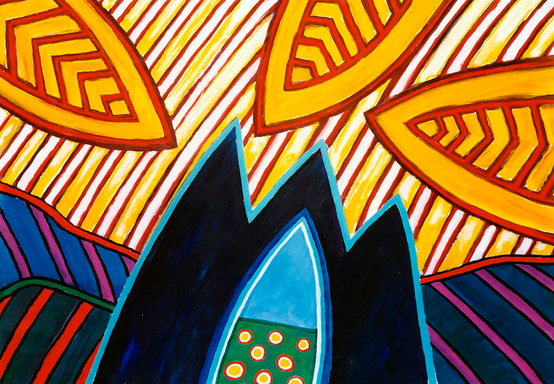 14 Im Garten der Hesperiden, Acryl auf Papier, 91x128cm, 1989