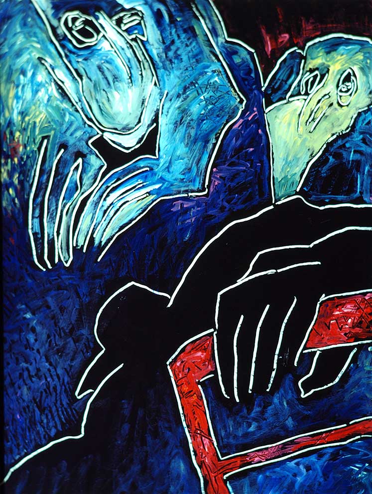 16 Minnelieder für Herzschrittmacher (update failed 2) Acryl auf HK, 60 x 80cm, 1993