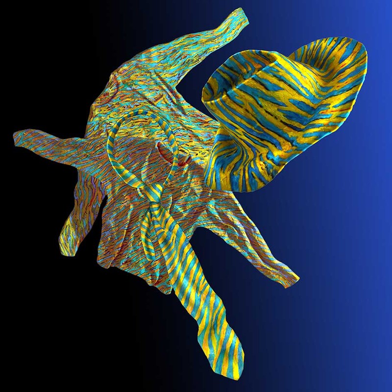 14 "Courant d'air", Ölfarbe, 4 Objekte, Ölfarbe auf Kaschierung, 150x150x150cm, 1999