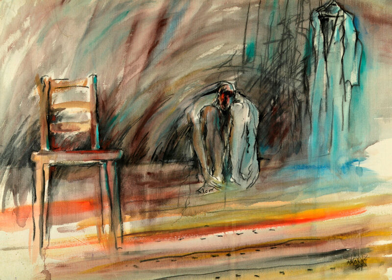 15 Vom Be-Sitzen & Stühlen, Acryl auf BW, 100 x 140cm, 1989