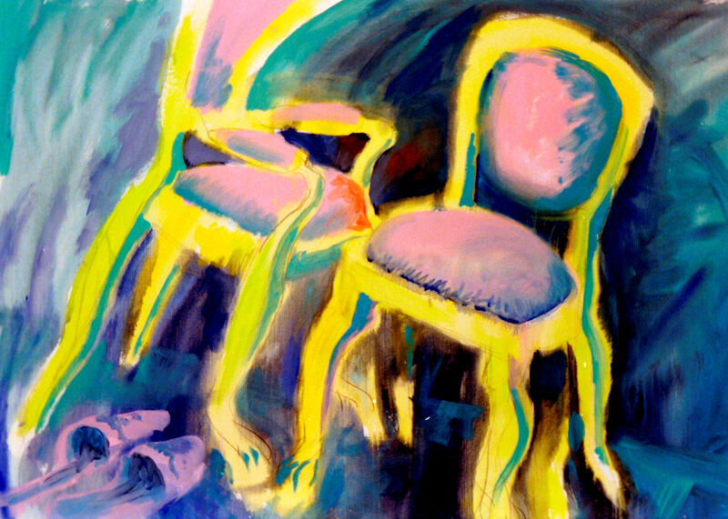 16 Vom Be-Sitzen & Stühlen, Acryl auf BW, 100 x 140cm, 1989