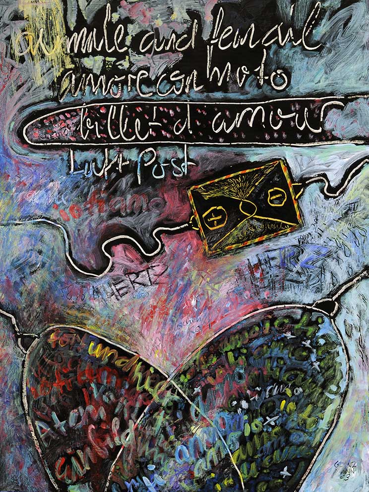 21 Minnelieder für Herzschrittmacher (by airmail) Acryl auf HK, 60 x 80cm, 1993