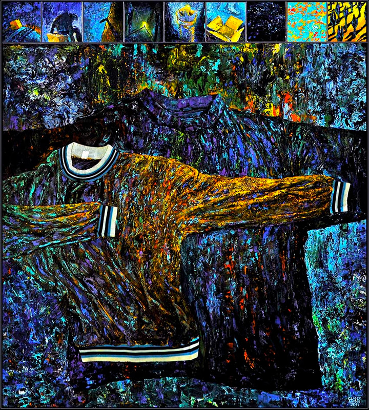 17 "Le départ" Polyesterrelief, Ölfarbe, Stahlrahmen, 9 klappbare Felder, 90 x 100 x 6cm, 2011