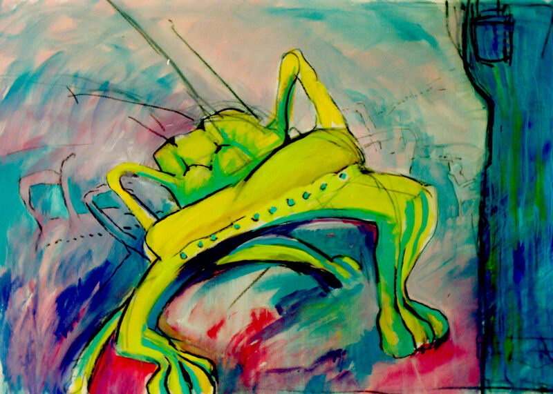 17 Vom Be-Sitzen & Stühlen, Acryl auf BW, 100 x 140cm, 1989