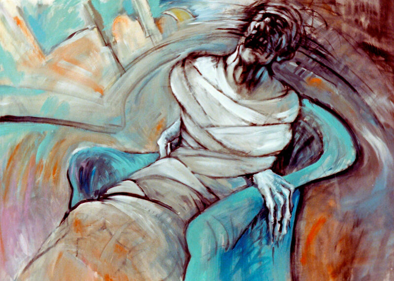 19 Vom Be-Sitzen & Stühlen, Acryl auf BW, 100 x 140cm, 1989