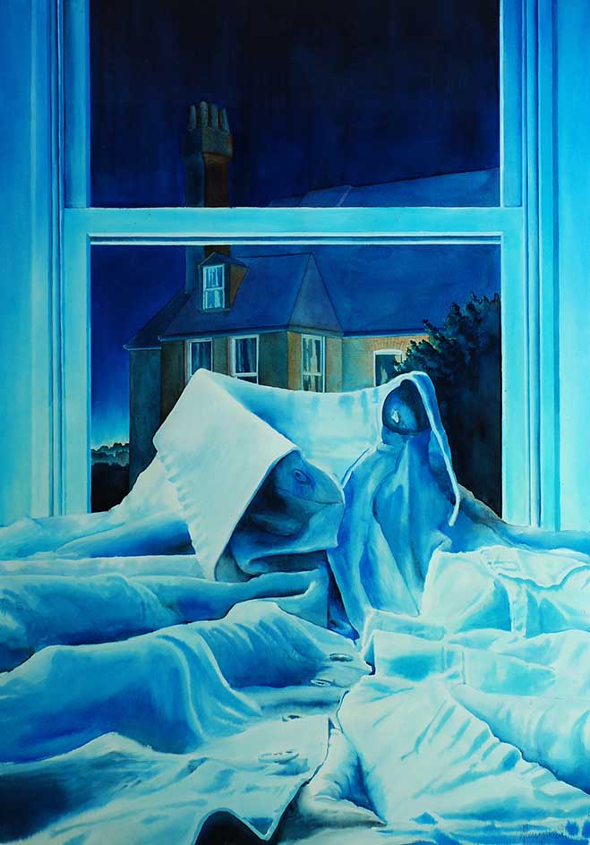2 Hüllen "La guillotine anglaise", Aquarell, 67,5 x 97cm, 1979