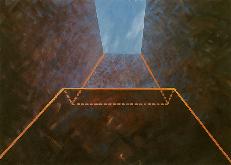 22 Vom Be-Sitzen & Stühlen, (Erdstuhl 2), Acryl auf BW, 100 x 140cm, 1989