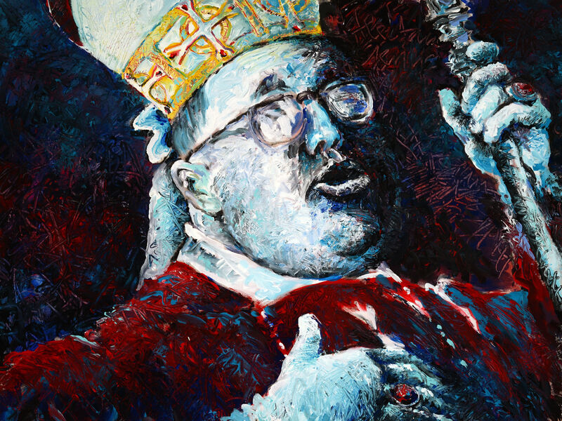 23 Vom Be-Sitzen & Stühlen (et in terra pax 1), Acryl auf BW 60 x 80cm, 1991
