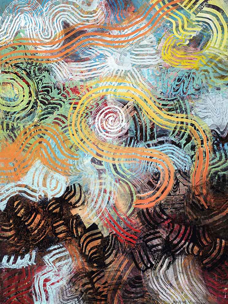 25 Tonspuren S6, Debussy "Minstrels", Acryl auf MDF, 60 x 80cm, 2019