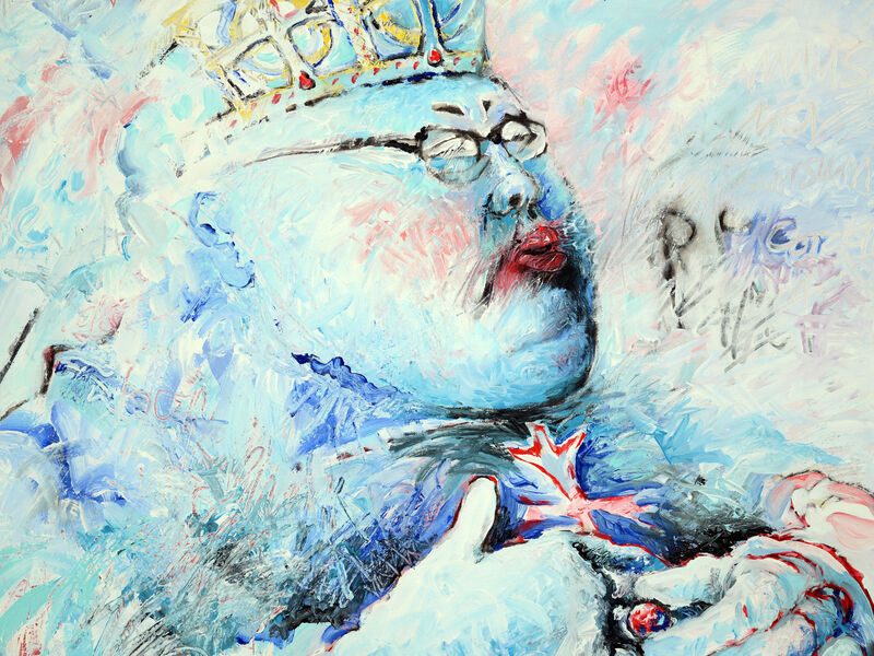 25 Vom Be-Sitzen & Stühlen (et in terra pax-flectamus genua), Acryl auf BW, 60 x 80cm, 1991