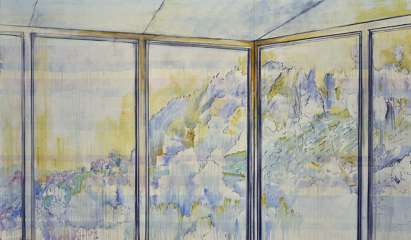 Die Terrasse, Kohle, Acryl auf Papier, 140 x 240cm, 2010