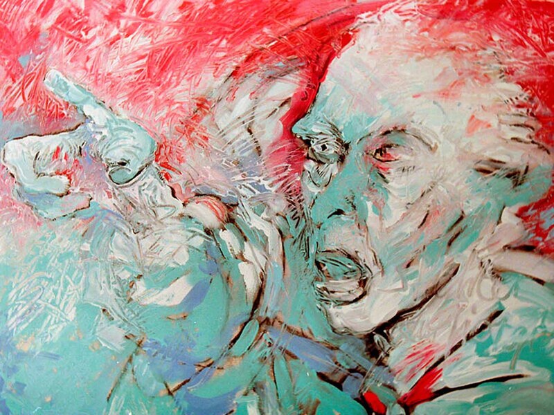 26 Vom Be-Sitzen & Stühlen (Faust & Margarete), Acryl auf BW, 60 x 80cm, 1991