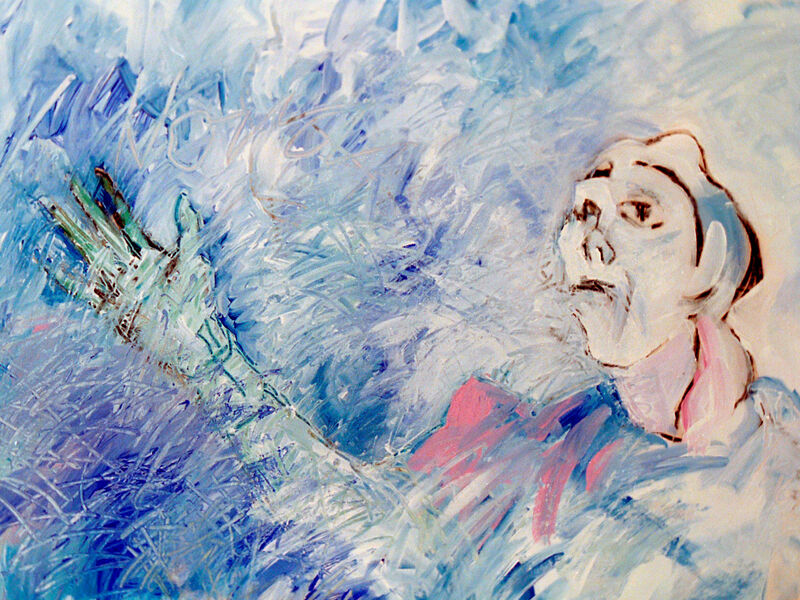 29 Vom Be-Sitzen & Stühlen (Faust & Margarete), Acryl auf BW, 60 x 80cm, 1991