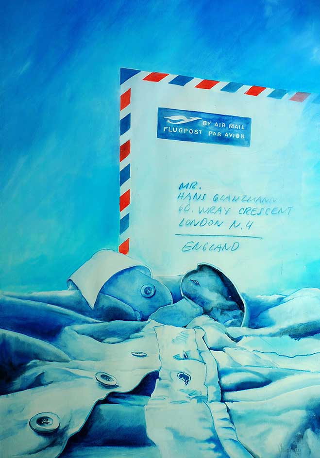 3 Hüllen, "airmail", Aquarell, 67.5 x 97cm,1979