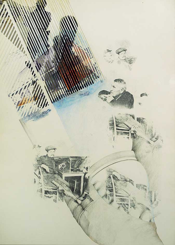3 Dissolve 3, Blei-&Buntstift, teilw.Coll-&Frottage auf Papier, 60 x 84cm, 1970