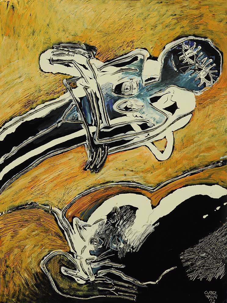 39 Minnelieder für Herzschrittmacher (Cythera, a jam ?, 4), Acryl auf HK, 60 x 80cm, 1993