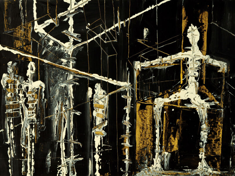 33 Vom Be-Sitzen & Stühlen (Inthronisierung-sacrum), Acryl auf HK, 60 x 80cm, 1994