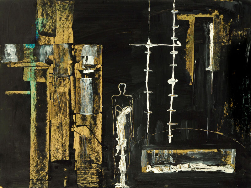 34 Vom Be-Sitzen & Stühlen (Inthronisierung-sacrum), Acryl auf HK, 60 x 80cm, 1994
