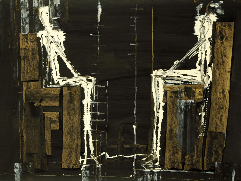 35 Vom Be-Sitzen & Stühlen (Inthronisierung-sacrum), Acryl auf HK, 60 x 80cm, 1994