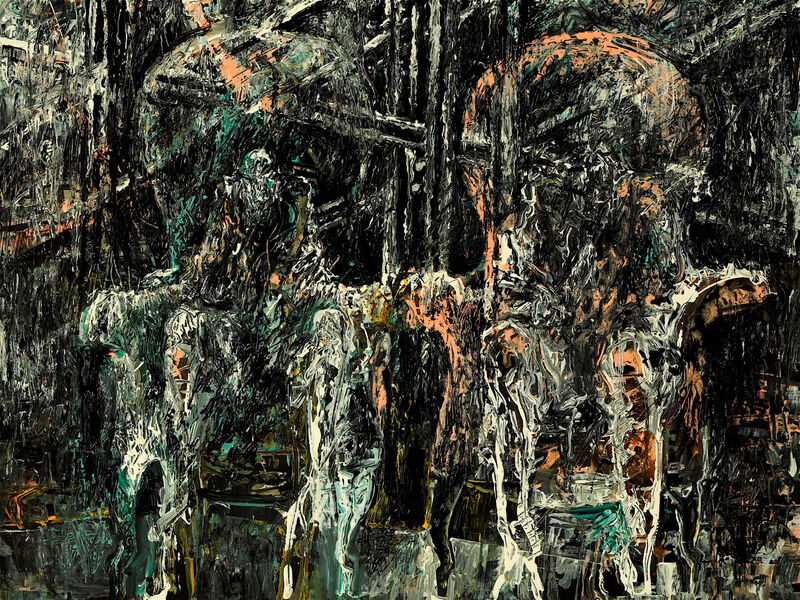 37 Vom Be-Sitzen & Stühlen (Inthronisierung-sacrum), Acryl auf HK, 60 x 80cm, 1994