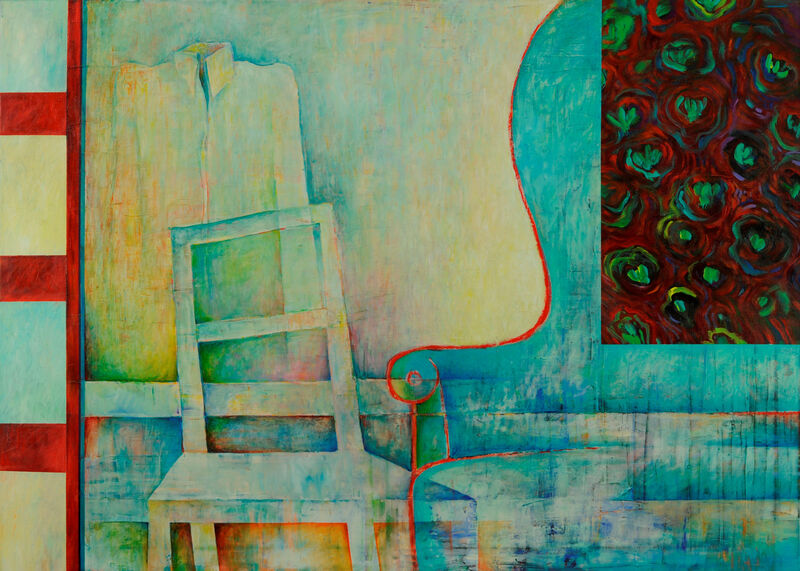 38 Vom Be-Sitzen & Stühlen, (Stuhl & Fauteuil) Öl&Acryl auf LW, 100 x 140cm,1995