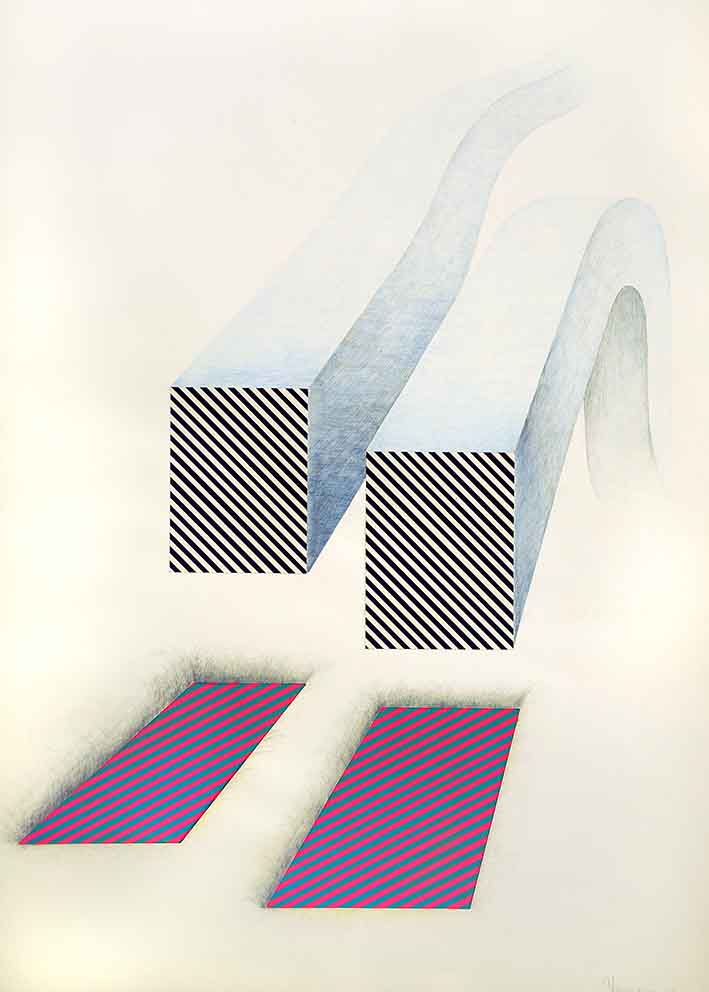 1 Synthetische Landschaft 11, Buntstit & Siebdruck-auf-Papier, 59 x 84 cm, 1973