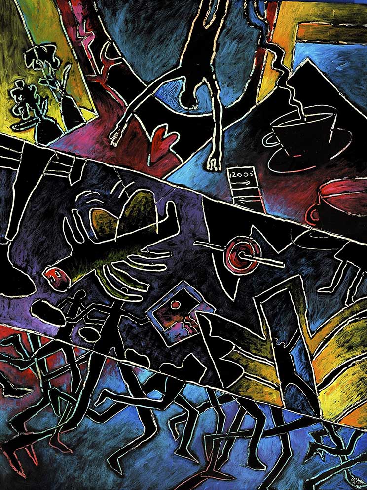 08 Minnelieder für Herzschrittmacher (Blumen im Fenster) Acryl auf HK, 60 x 80cm, 1992