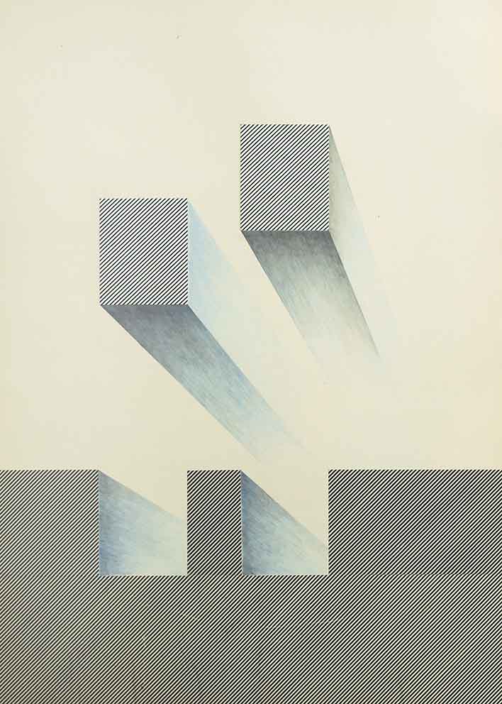 2 Synthetische Landschaft-12, Buntstit & Siebdruck-auf-Papier, 59 x 84 cm, 1973