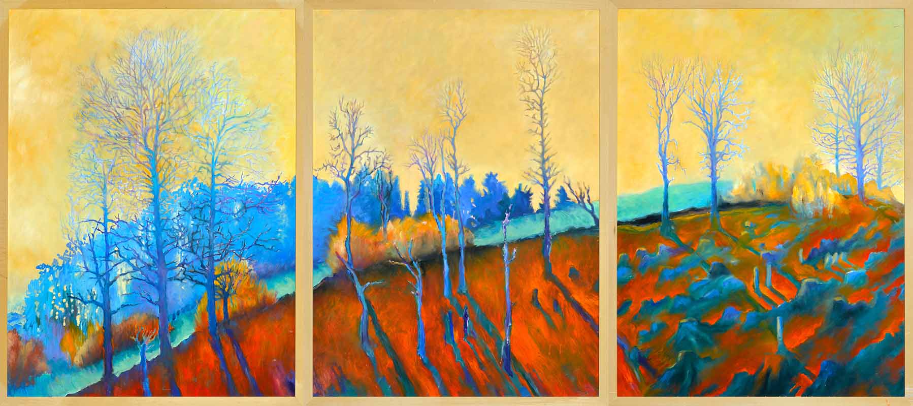 Triptychon (westwärts 1), ÖL auf Hartfaser, 80x180cm, 2014