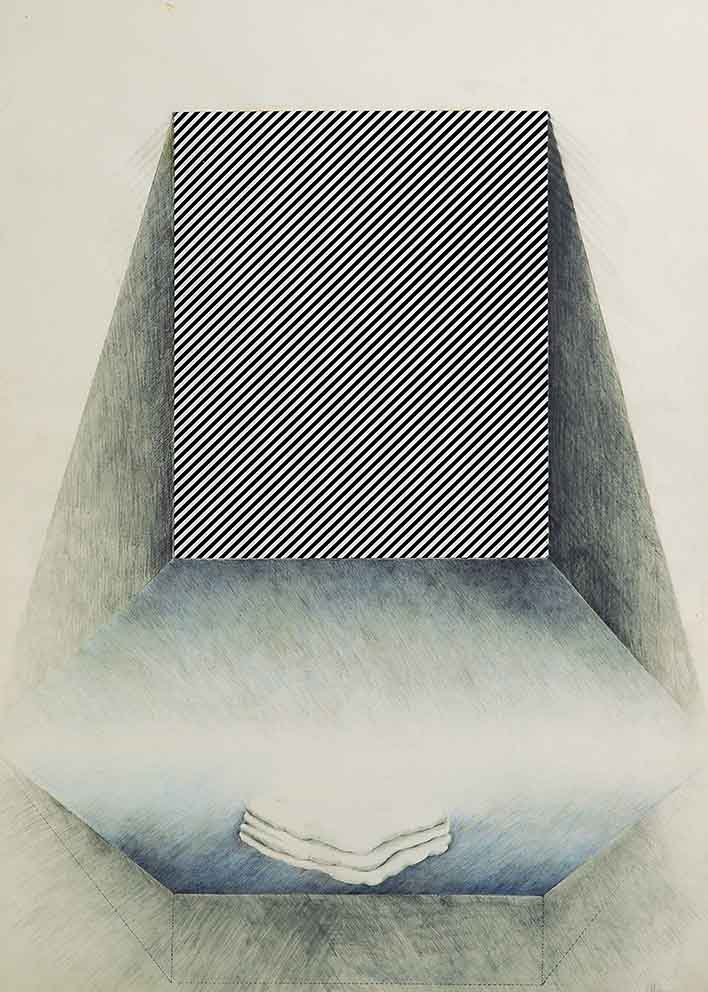 3 Synthetische Landschaft 15, Buntstit & Siebdruck auf Papier, 59 x 84 cm, 1973