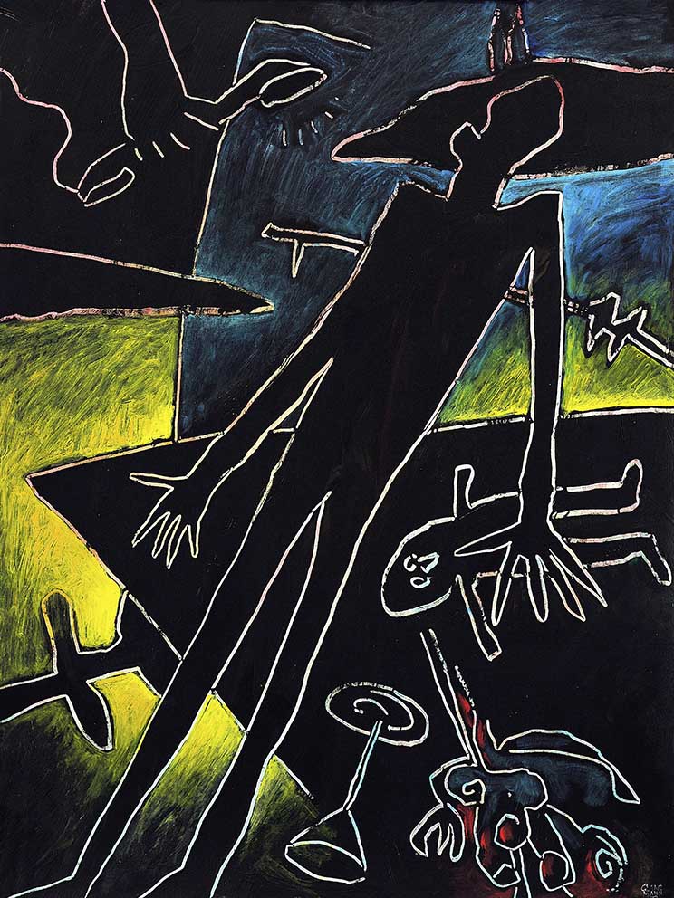 10 Minnelieder für Herzschrittmacher (Störspannung) Acryl auf HK, 60 x 80cm, 1992