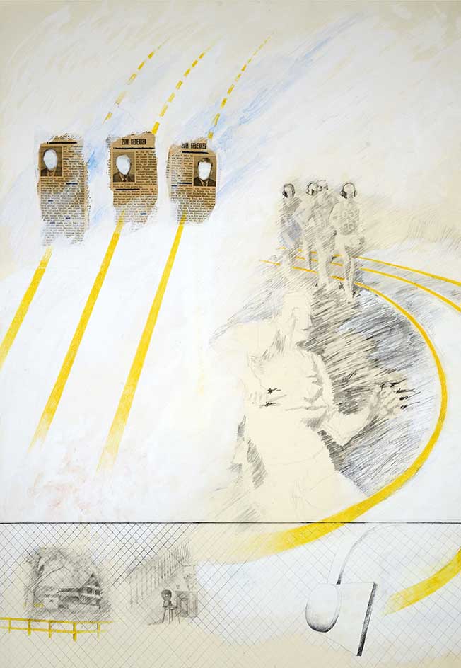 6 Dissolve 14, Blei-&Buntstift, Collage,Acryl auf Papier, 60 x 84cm, 1971