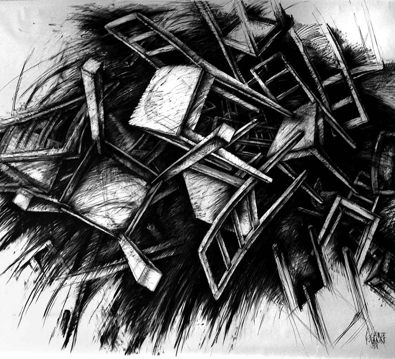 06 Vom Be-Sitzen & Stühlen, Kohle auf Papier, 200 x 220cm, 1988