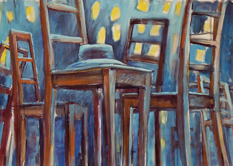 14 Vom Be-Sitzen & Stühlen, Acryl auf BW, 100 x 140cm, 1989