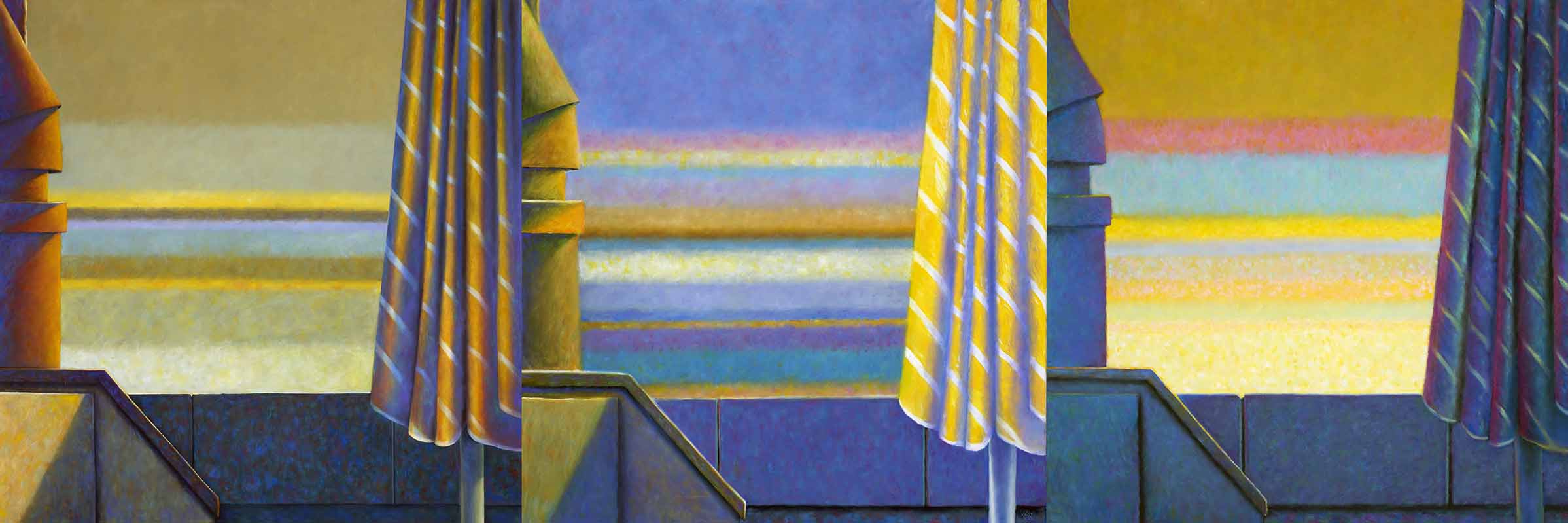Triptychon aus Serie 2 (Terrasse), ÖL LW 100 x 300cm, 2017