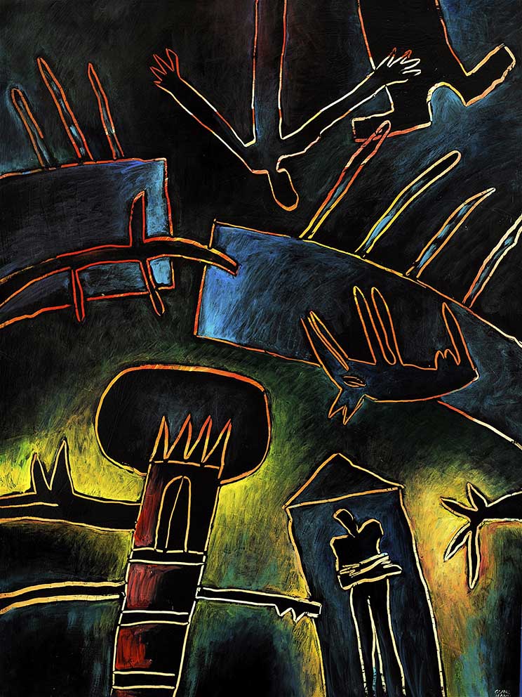 11 Minnelieder für Herzschrittmacher, Acryl auf HK, 60 x 80cm, 1992