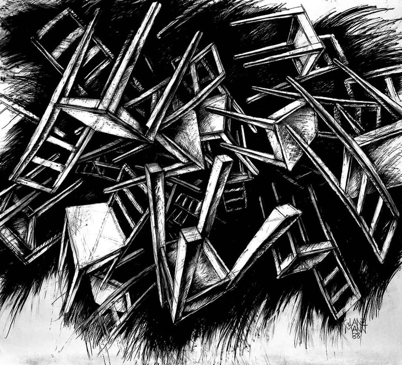 07 Vom Be-Sitzen & Stühlen, Kohle auf Papier, 200 x 220cm, 1988