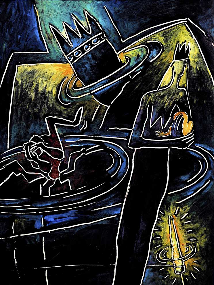 12 Minnelieder für Herzschrittmacher (Rumpelstilz) Acryl auf HK, 60 x 80cm, 1992