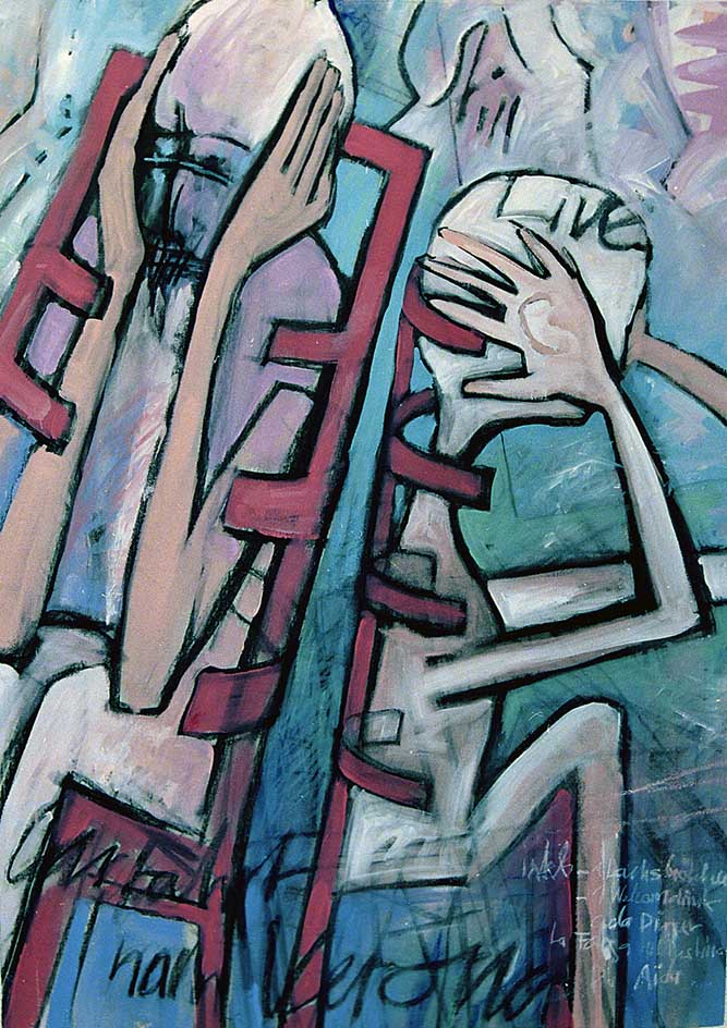 Childrenscorner 16 StillAlive on the backseat, Kohle,Acryl auf BW, 128x91.5cm, 1991