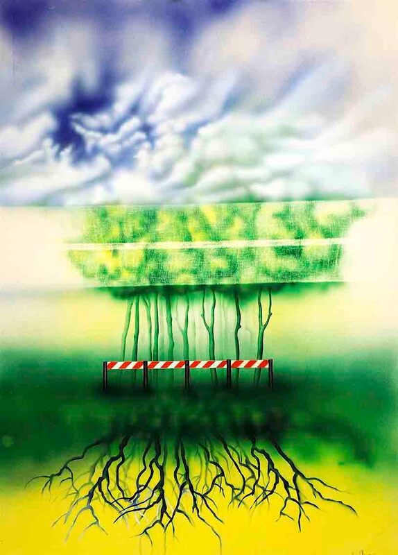 7 Synthetische Landschaft 20, Eiweissfarbe auf Papier, 57 x 80cm, 1974