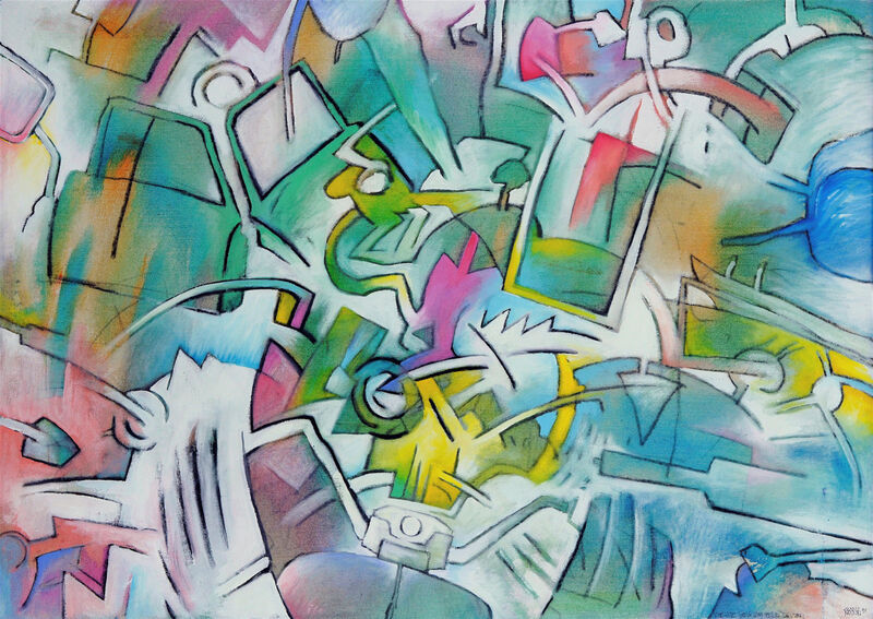 A.c.m. avanti a campo di donne, 59.5 x 84cm, Kohle & Acryl auf BW, 1991 - 01